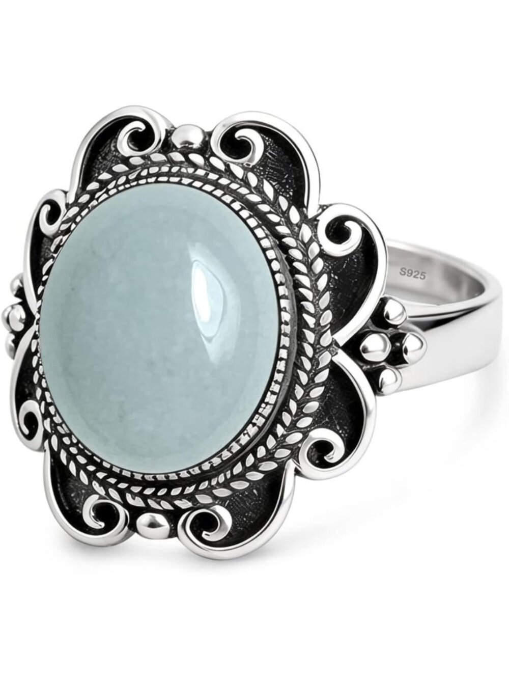 Boho Vintage Oval Crystal Quartz Ring | Sterling Silver Natural Stone Statement